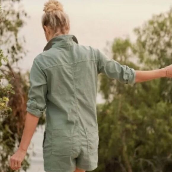 NWT Frank & Eileen XXS Ireland Playsuit Sage Green Pockets Long Sleeve Boho Chic - Picture 8 of 10